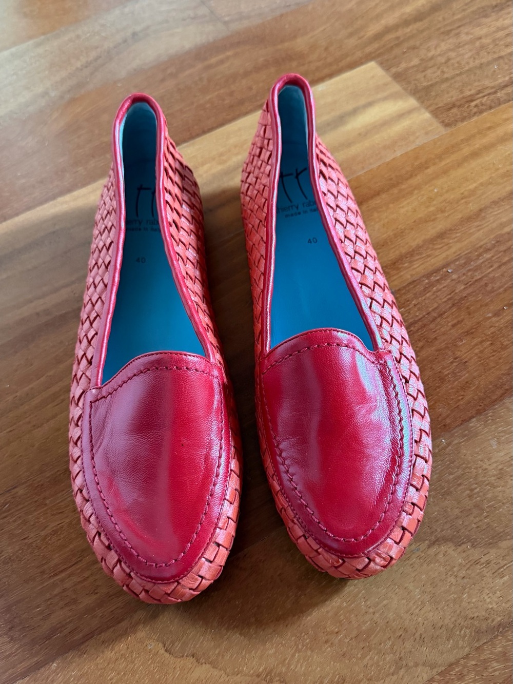 Red Woven Leather Loafers - Women's Stylish Slip-Ons